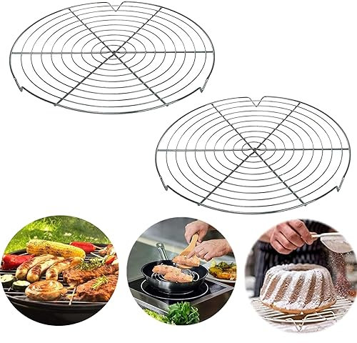 gvivej Griglia rotonda per torte, griglia di raffreddamento rotonda, 2 pezzi, in metallo, diametro 30 cm, uniforme, adatta per pentole, forno, friggitrice