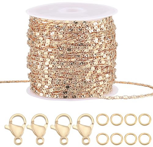 Beebeecraft 1 Box 33 Fuß 10M Gliederketten 18K Vergoldete Ovale Grobe Gliederkette Mit 20 Karabinerverschlüssen 50 Biegeringen Für Die Schmuckkettenherstellung