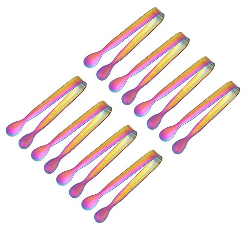 QUARKZMAN Service Pinces, 8pcs 4.3pouce - Inox Acier Glace Pinces, Petites Pinces pour Apéritifs, Sucre, Charcuterie, Dessert, Thé Fêtes, Bar, Café (Multicolore)