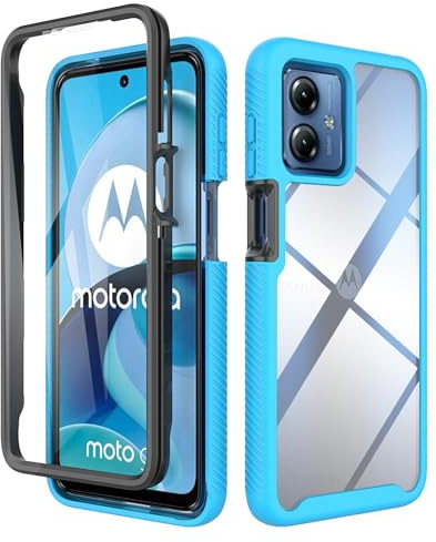 ESTH® Funda para Motorola Moto G14 [Protección Completa Anti-caída de 360°] Carcasa Transparente de Grado Militar con Protector de Pantalla Incorporada, Azul Claro
