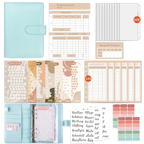 FUHOMI A6 Binder Budget Planner Deutsch Sparchallenge Budgetplaner | Finanzplaner Haushaltsbuch, Geld Organizer, Sparbuch für Geld mit Umschlagmethode