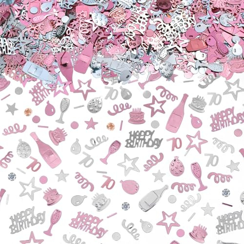 AIVEKE Konfetti 70 Geburtstag Deko - Glitzer Rosegold Happy Birthday Konfetti Partydekoration Geburtstag Streudeko Geburtstag Deko Tischdeko Geburtstagskonfetti