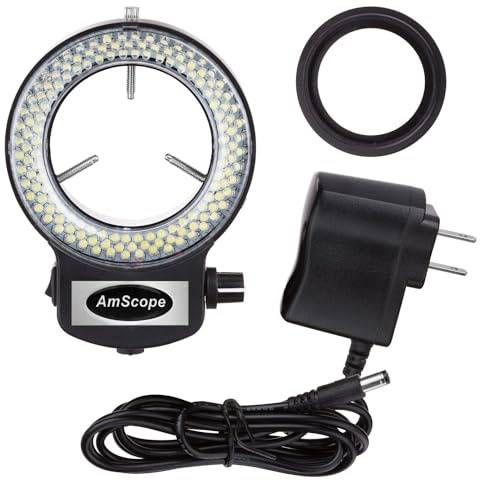 AmScope - 144 LED Ring Light for Stereo Microscopes, Variable Intensity Control, Black Housing - LED-144B-ZK
