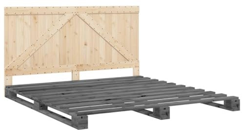 vidaXL Massivholzbett, Holzbett Bett mit Kopfteil, Bettrahmen mit Lattenrost, Palettenbett Doppelbett Schlafzimmerbett, Grau 200x200cm Kiefer