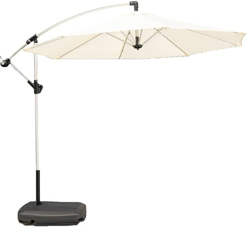 HESHEQ Parasol déporté for patio parasol grande taille Parasol à manivelle for le marché déperlant Parasol déporté hexagonale 300cm avec manivelle Avec manivelle et base à roulettes(Size:Blanc 300cm)