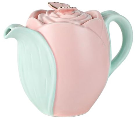 Kexpery Tulip - Caffettiera in ceramica con infusore e coperchio, teiera in porcellana floreale, per tè, caffè, latte, ufficio, casa, regalo (rosa)