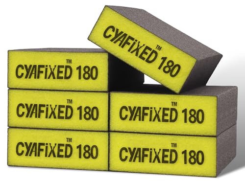 CYAFIXED Schleifschwamm, 180 mittlere Körnung, Nass- und Trockenschleifblöcke, waschbar und wiederverwendbar, Schleifpapierblöcke für Metall, Holz, Möbel, Malerei, Handwerk, Auto, Polieren, 6 Stück