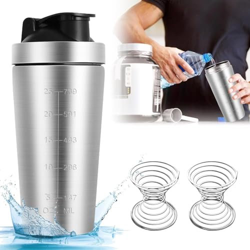 GBKDQQ Coctelera de proteínas de acero inoxidable, 750 ml, batido de proteínas con bola en espiral, de acero inoxidable, sin BPA, para proteínas, dieta y fitness