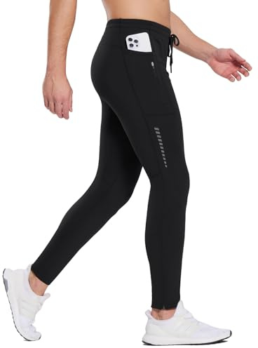 baleaf Men's Thermal Running Tights Winter Cycling Pants Fleece Lined Compression Leggings Zipper Pockets Cold Weather Gear