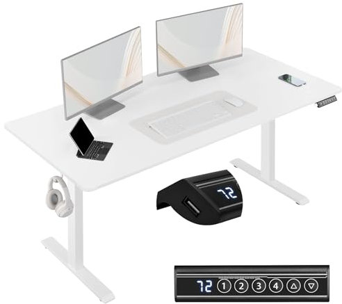 WOLTU Höhenverstellbarer Schreibtisch Elektrisch, Computertisch mit USB-Ladeanschluss und Memory-Funktion, Ideal als Ergonomischer Stehschreibtisch für Homeoffice und Büro, 160x75 cm, Weiß