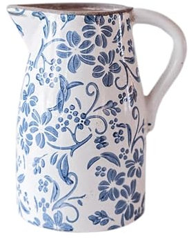 Vase vase pichet en céramique vintage avec poignée cruche bleue et blanche Chinoiserie Poterie Vase Rustique Vase à fleurs en porcelaine pour pièces maîtresses Décoration intérieure Fleurs Chambre