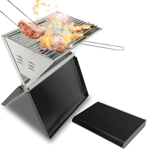 AYDEL Barbecue Portable Notebook à Charbon Pliable en Acier Inoxydable Compact - L'indispensable Pour Vos Grillades Partout 35 * 24 * 39 cm pour Pique-nique, Pêche, Camping, Jardin - couleur Noir