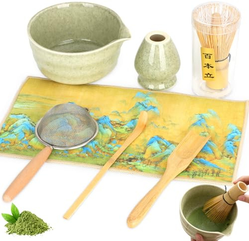 7PCS Matcha Set,Matcha Kit with Whisk and Bowl,Matcha Whisk Scoop, Sifter, Whisk Holder Matcha Whisk Set Matcha Tea Set for Making – Unique Gift for Women, Men, Friends – Home & Kitchen Décor