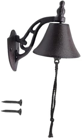 HGZLQKD Cast Iron Dinner Bell Hanging Decor Antique Wall Mounted Entry Door Bell House Indoor and Outdoor Garden Outside Brown