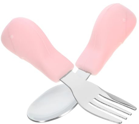 Yardwe 2stücke Edelstahl Kindergeschirr Mit Gummi Löffel Und Gabel Für Junge Mädchen Trainingsgeschirr Für Kleinkinder Praktisches Essen Werkzeug