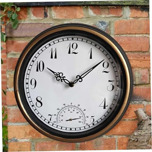 Horloges extérieures étanches, horloge murale extérieure intérieure de 12 pouces non cachée avec thermomètre pour piscine de patio salle bain, horloges étanches, combinais thermomètre d'horloge