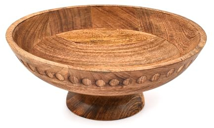 Mahasu Frutero decorativo elevado de madera de mango | Centro de mesa de madera natural para cocina y comedor (12 x 12 x 4.75 pulgadas)