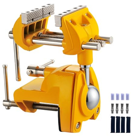 Dazefree Bench Vise, 360° Swiveling Articulating Vise, Clamp-On Vise for Workbench, Cast Steel Table Clamp Vise, Pipe Vise, Bench Vice for Woodworking, DIY, Drilling, Sawing, Metal Working