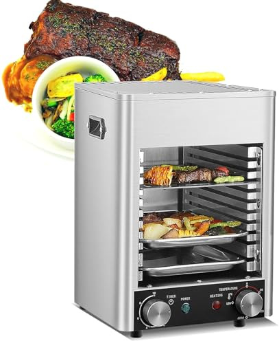 Bistecchiera Forno Grill Beefer A Infrarossi Forno Elettrico Ventilato 1700w,Acciaio Argento, Con Temperature Regolabili E Timer, Fornos per Pizza Commerciale