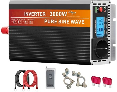 Inversor Corriente Convertidor Onda Sinusoidal Pura 12 V A 220 V con Pantalla LCD Transformador 15000 W/3000 W Inversor 220 V 24 V Transformador(24V,220-230V_3000W)