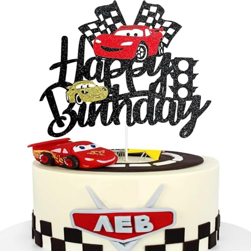 ZWLIYCHN Cars Tortendeko, Gitterflagge Rennsthema Tortendeko Auto, Cake Topper mit Racing Happy Birthday, Doppelseitig Rennwagen Auto Kuchendekoration für Jungen und Mädchen Geburtstag Gedenkfeier