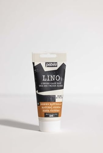 Pébéo Tinta Linograbado SIENNE NATURAL 80 ml – Tinta Lino al Agua Ultra Pigmentada y Opaca, Impresión sobre linóleo y papel, Limpieza fácil