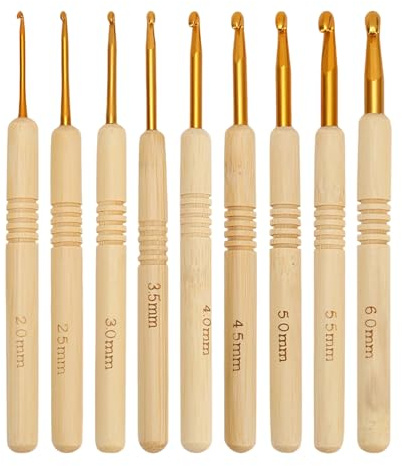 9 stycken virknålar, 2 mm – 6 mm virknålar set med trähandtag ergonomisk stickning nål, extra lätta sticknålar virkade krokar för nybörjare och virkhalvhållare
