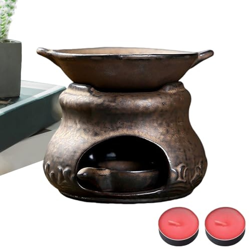 Aroma-Stövchen, Öl-Diffusor, Keramik, multifunktional, sicher, mit 2 Kerzen – Multifunktionaler Brenner für Wachs und Weihrauch | für Yoga-Raum