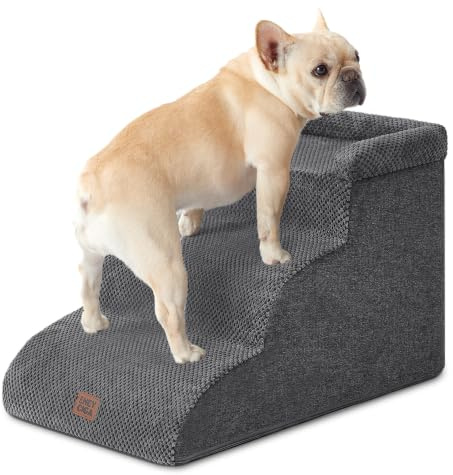 EHEYCIGA Dog Steps for Bed and Sofa 35.5cm H, 3-Step Dog Stair, Dark Grey | High Density Sturdy Foam, Non-Slip Bottom and Surface, Removable Machine Washable Cover, For Small Dogs and Cats