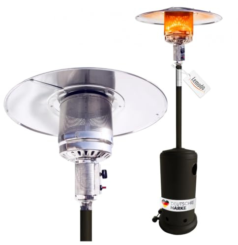 Lemodo Heizpilz 14 kW, Gasheizer schwarz | Gasheizstrahler mit Piezo-Zündung, Umkippsicherung, stufenlos regulierbar, mit Rollen, Schutzhülle, für Terrasse und Garten