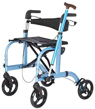 2-in-1 Rollator & Transport Chair - Lightweight, Folding, Blue
