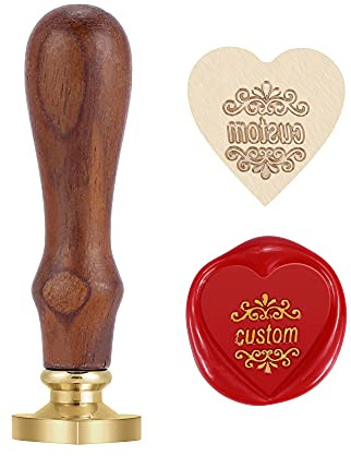 Mogokoyo Customized Kundenspezifische Gravur- Vintage-Stil Rosenholz Wachs Siegelstempel Stempel mit Holzgriff Siegel Personalisierte Segen (Herz- Schwarz-Weiß Bild Kundenspezifische)