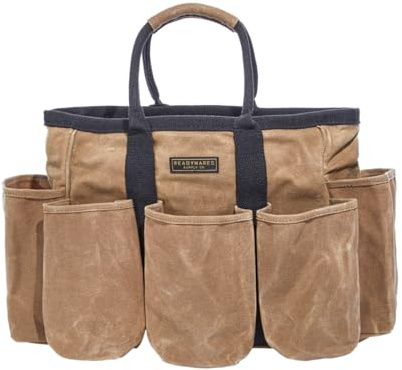 Readywares 14 Waxed Canvas Supply Bag/Garden Tool Tote/Cleaning Organizer/Mobile Bar/Versatile Storage Tote with Pockets/Utility Bag with Heavy Duty Handles