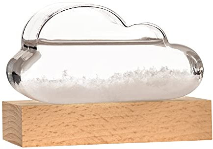 MostroMania Stazione Meteorologica a Forma di Nuvola, Barometro Retro in Vetro e Supporto in Legno, Previsioni Meteo Fai da Te, Accessori Decorativi Casa