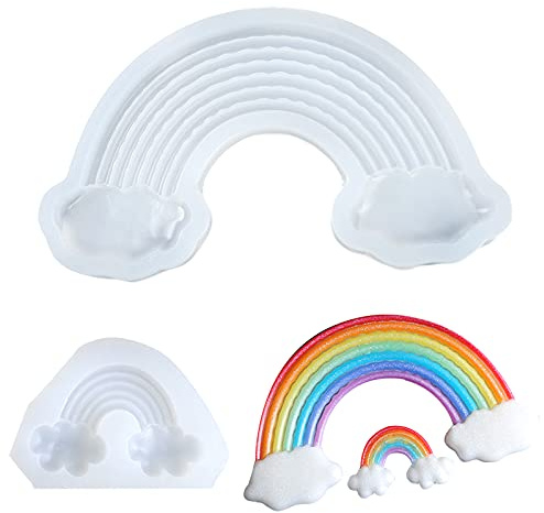 2 Pcs Rainbow Cloud Pendant Silicone Mould Epoxy Resin Mold Jewelry Making Mold Tool,Cake Fondant Mold, Silicone Mold for DIY Craft Cake Topper Decoration Resin Baby Shower Party Supplies（2 Size）