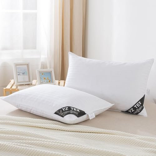 2 Pack Goose Feather and Down Pillows 100% Cotton Shell Soft Hotel Quality Pillows(40% Down)