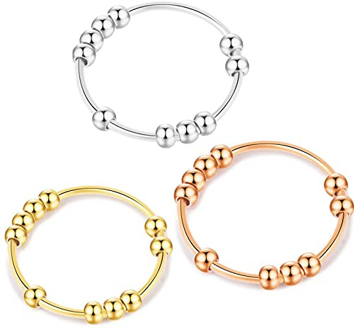 SERYNOW 3 st/parti fidgetring för kvinnor, oroliga ångestringar pärlor fidget spinner-ringar för flickor män, 5, Rostfritt stål, ingen har