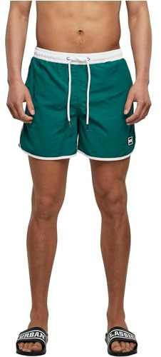 Urban Classics Herren Badehose Retro Swimshorts, Retro Badehose für Männer, mit Kordelzug, White/Green, XL