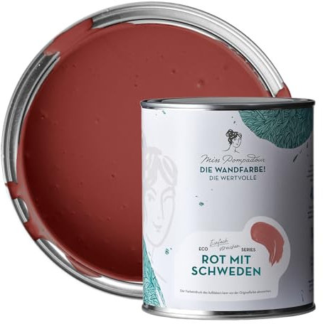 MissPompadour edelmatte Wandfarbe Rot mit Schweden 1L - sehr hohe Deckkraft - geruchsneutrale, spritzfreie Farbe - atmungsaktive, wasserbasierte Innenfarbe/Deckenfarbe - Die Wertvolle