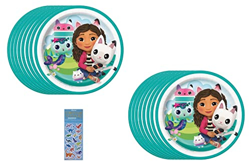 Unique Gabbys Dollhouse Birthday Party Supplies Bundle Pack includes Dessert Cake Paper Plates - 16 Count