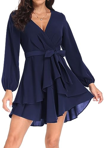 PCEAIIH Women's Deep V-Neck Empire Ruffle Mini Skater Dress