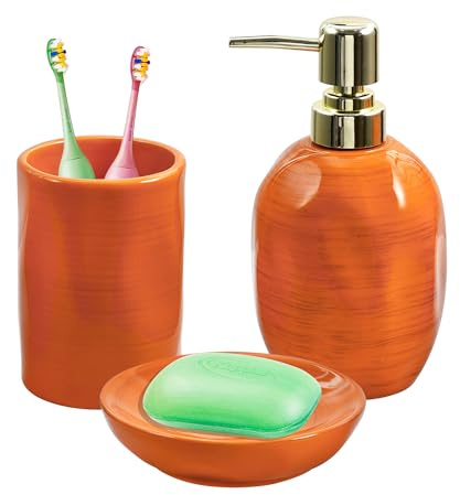 Set di accessori da bagno color oro arancione, 3 pezzi, portaspazzolino, dispenser per lozioni, portasapone, bellissimo set da bagno per bagno, organizer per toeletta, anche per decorazioni e regali