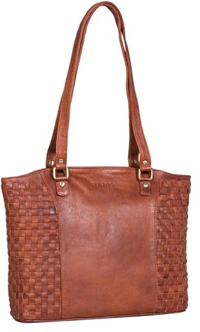 STILORD Cora Leder-Handtasche im Boho-Look Damen Handtasche Groß Businesstasche Geflochtenes Leder Frauen Tote Bag Shopper für Büro Schule Uni Freizeit Echtleder Farbe:Arona - braun