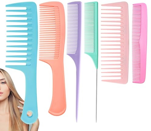 VITMOORY Hair Combs for Women Men, Large Wide Tooth Comb, Fine Tooth, Rat Tail Comb, Comb Set for Wet Curly Thick Thin Hair Styling Detangling (6 PCS)
