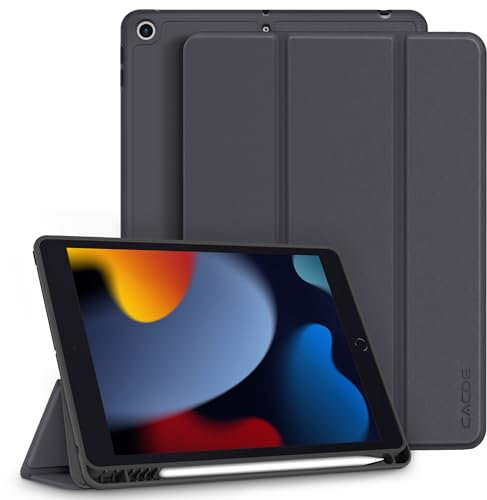 CACOE Hülle für iPad 9./8./7. Generation mit Stifthalter 10.2 Zoll Modell 2021/2020/2019, Ultradünne Schutzhülle aus TPU mit Standfunktion für iPad 10.2,Dunkelgrau
