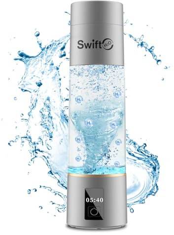 SwiftH2O Botella de agua de hidrógeno 2024 con tecnología PEM SPE, generador de hidrógeno de electrólisis PEM 4000+ pantalla LED PPB, máquina ionizadora de agua de hidrógeno para viajes en casa,