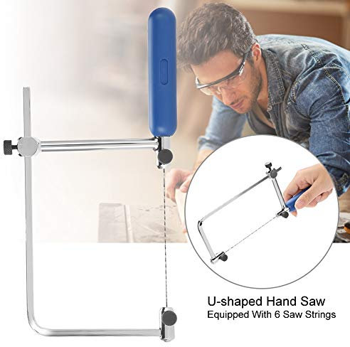 Yctze U Shaped Saw Frame Adjustable Cutting Tool with 6 Spiral Blades Ideal for Woodworking Jewelry Making Fret Hand Scroll and Coping Work Asb500