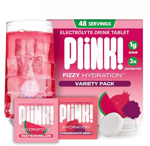 Plink! Fizzy Electrolyte Drink Tablets for Daily Hydration - 48ct Electrolyte Tablets + Sodium, Potassium, Magnesium, Low-Calorie, Low-Sugar Keto Electrolytes Powder Hydration Packets Water Flavoring
