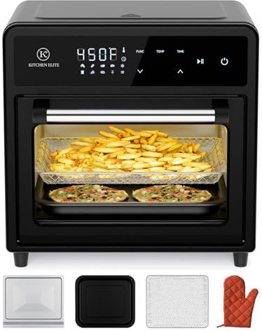 Kitchen Elite Air Freidora tostador Combo, 12.6 cuartos de galón de acero inoxidable 10 en 1, encimera de horno de convección 700 °F, no tóxico para hornear, asar, recalentar, pollos de engorde y
