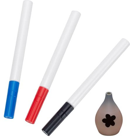 WEBEEDY 3 Pcs Underglaze Pen Pottery Art Underglaze Marker Pens,Glazed Ceramic Writing Pen Pencil for Under Glaze Ceramic Pottery Bisque Writing Painting Coloring Decorating(Black+Blue+Red)